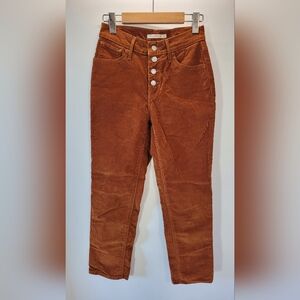 Levis 724 Straight Corduroy Pants Womens 25" Rust Cotton Blend Button Fly